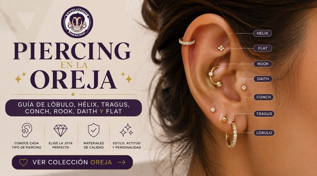 Piercing en la oreja: guía de lóbulo, hélix, tragus, conch, rook, daith y flat