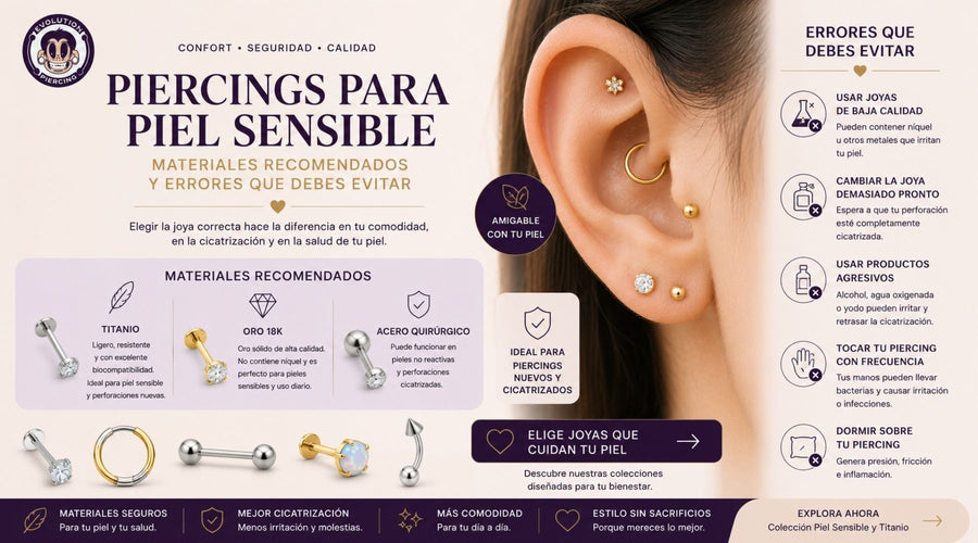 Piercings para piel sensible: materiales recomendados y errores que debes evitar