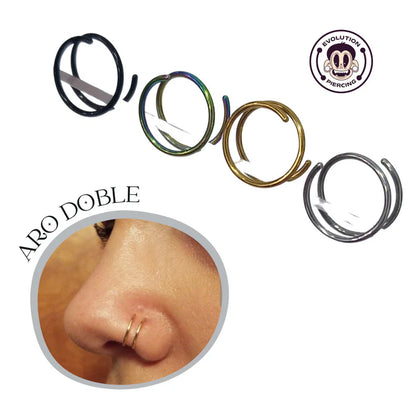 Pack X3: Aro Nostril Doble Acero - Efecto 2 En 1