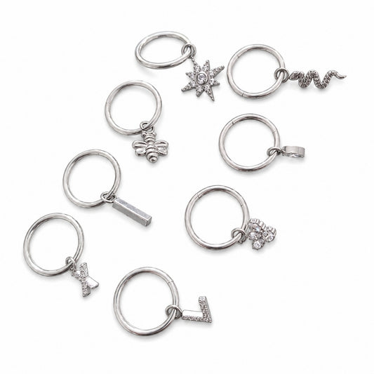 Aro Clicker Titanio Diseño Colgando Y Aro Diseño Anillo Circón Verde Blanco para Piercing | Evolution Piercing - EP570