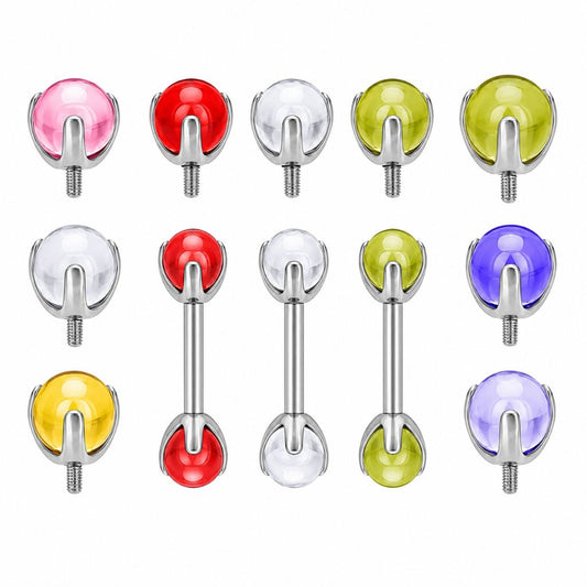 Barbell piercing de titanio con esferas de colores y rosca interna