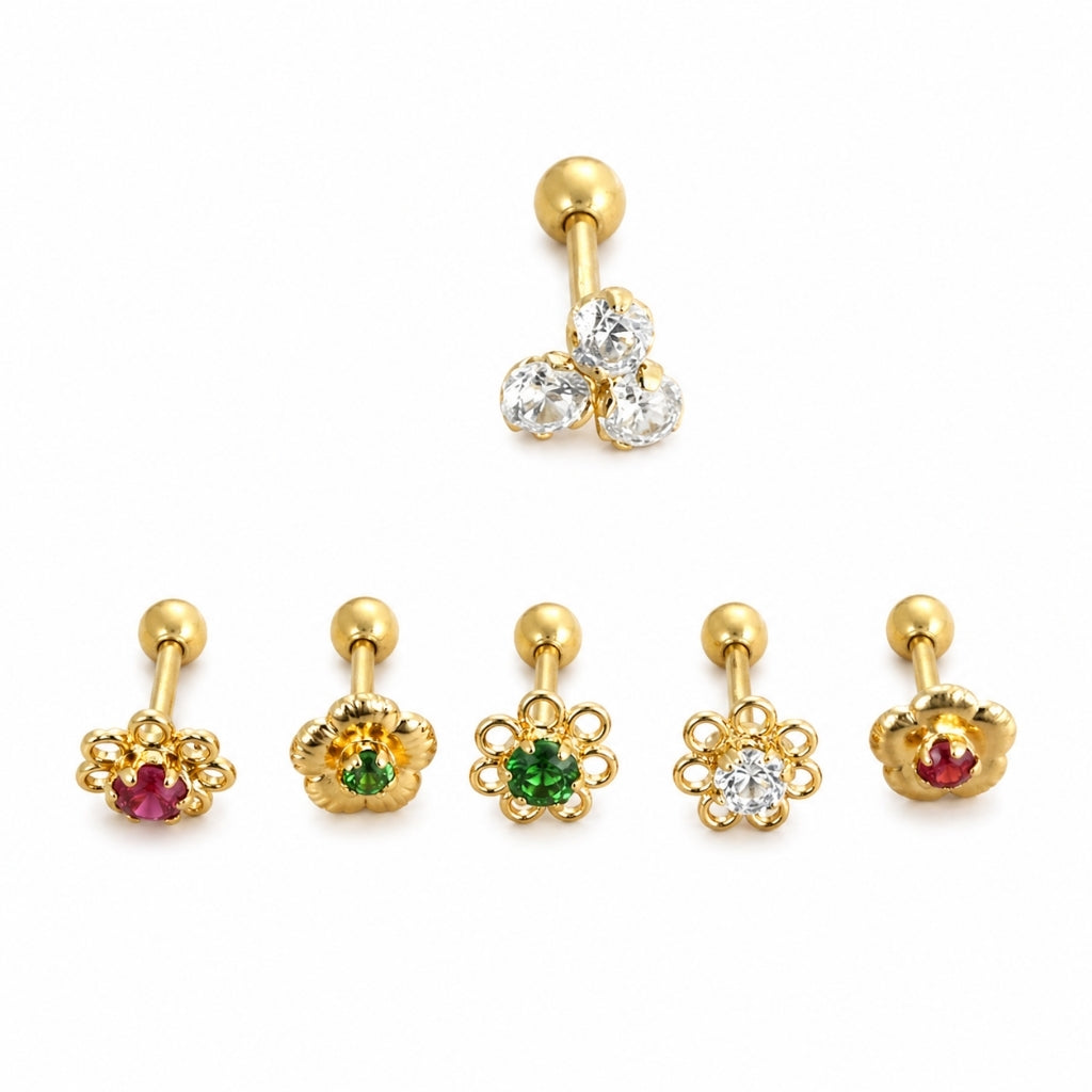 Barbell Oro 18K Diseños Con Piedras para Piercing | Evolution Piercing - EP146
