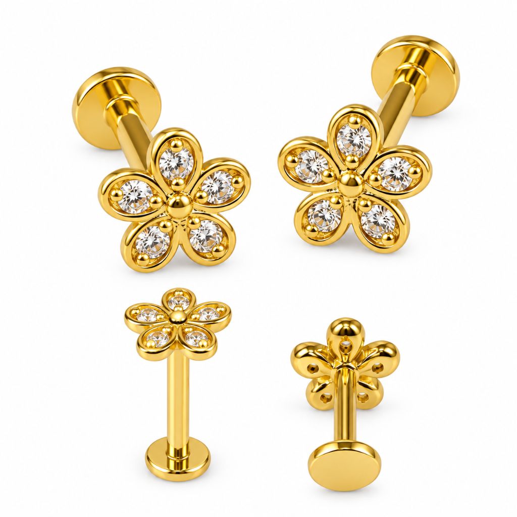 Joya de rosca interna Flor Luxury con rosca interna de 8,6 mm en Oro 18K - EP723A | Evolution Piercing