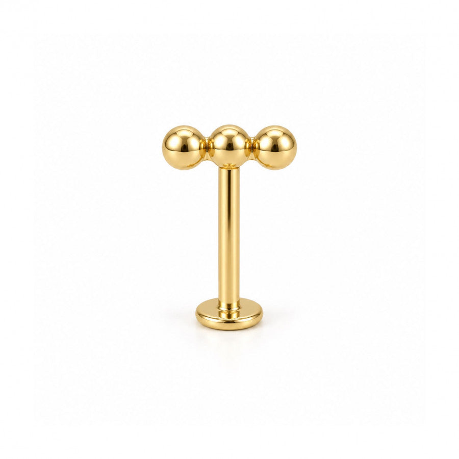 Labret tres bolas lisas sin circón en oro 18K - EP729P