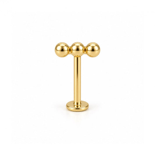 Labret tres bolas lisas sin circón en oro 18K - EP729P