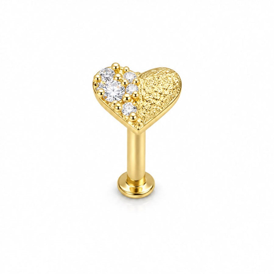 Labret corazón con acabado mitad brillo y mitad liso en oro 18K - EP729K