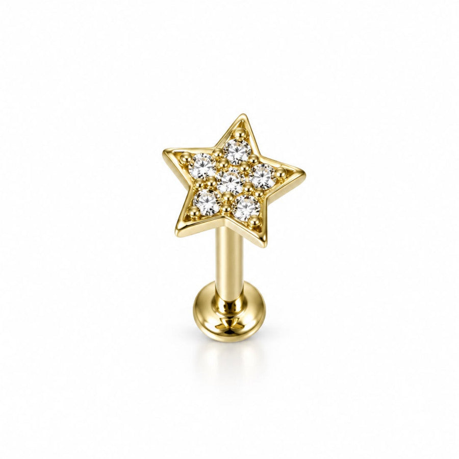 Labret Estrella con circones en Oro 18K - EP729E | Evolution Piercing