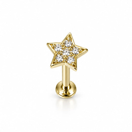 Labret Estrella con circones en Oro 18K - EP729E | Evolution Piercing