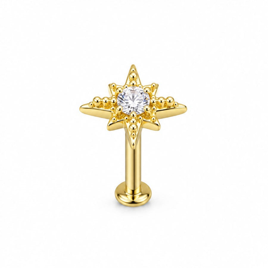 Labret motivo de punto cardinal en oro 18K - EP729M
