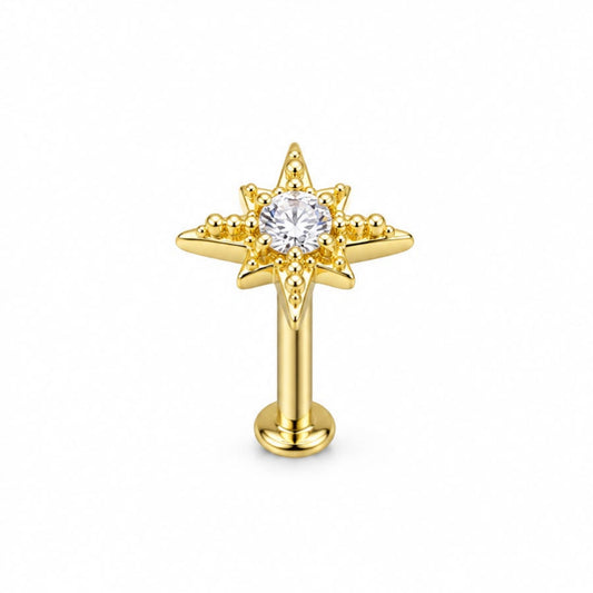 Labret motivo de punto cardinal en oro 18K - EP729M