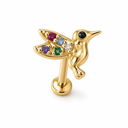 Labret colibrí en oro 18K para piercing de oreja - Evolution Piercing
