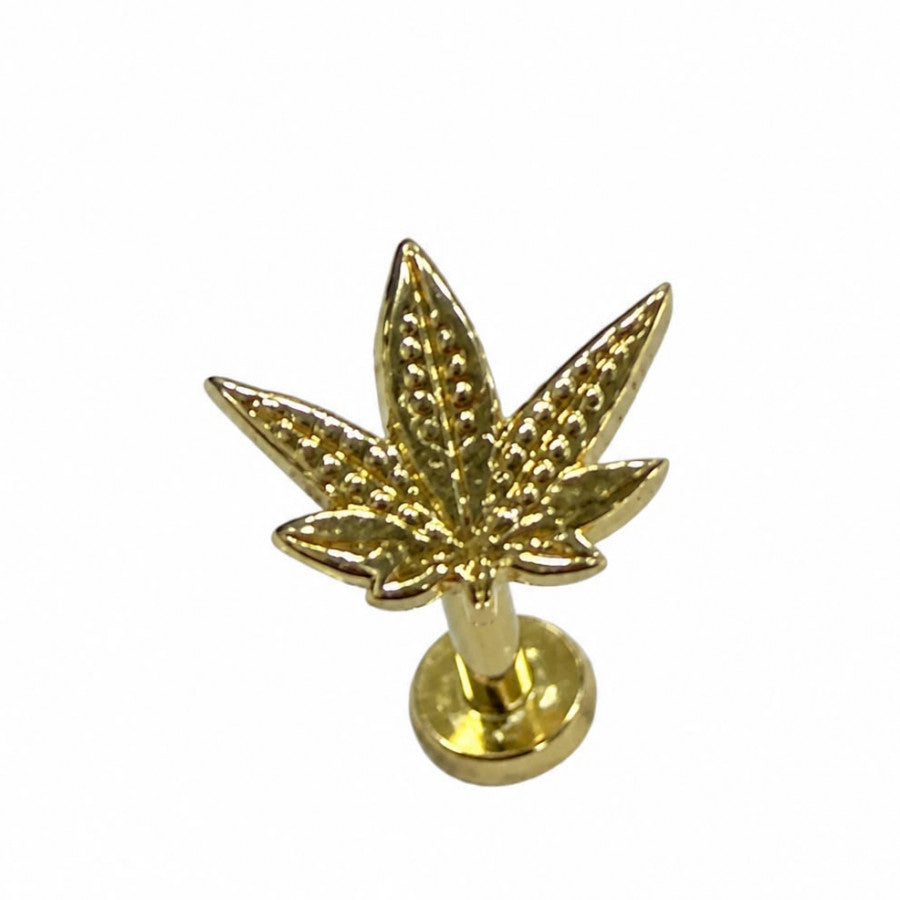 Labret Hoja de cannabis en Oro 18K - EP729H | Evolution Piercing