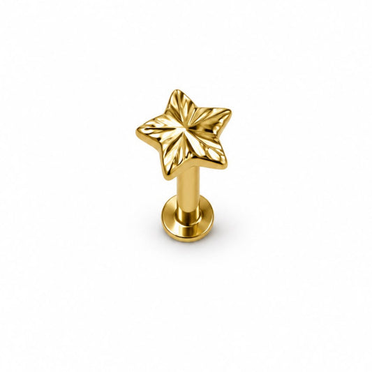 Labret Estrella texturizada con rosca interna en Oro 18K - EP729B | Evolution Piercing