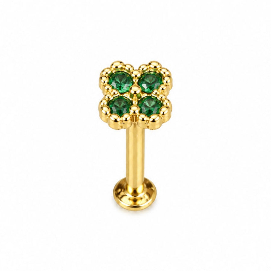 Labret diseño Van Cleef en oro 18K para piercing - Evolution Piercing