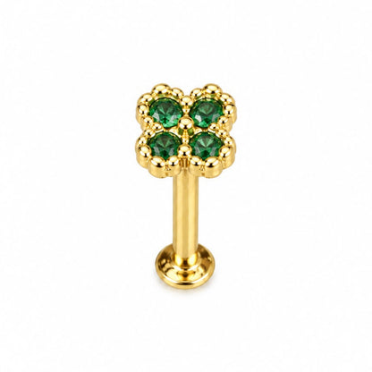 Labret diseño Van Cleef en oro 18K para piercing - Evolution Piercing