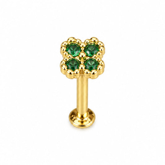 Labret diseño Van Cleef en oro 18K para piercing - Evolution Piercing