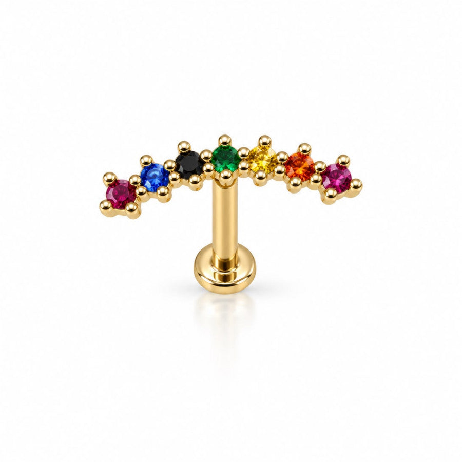 Labret / joya de oreja Scapha con siete circones en Oro 18K - EP729F | Evolution Piercing