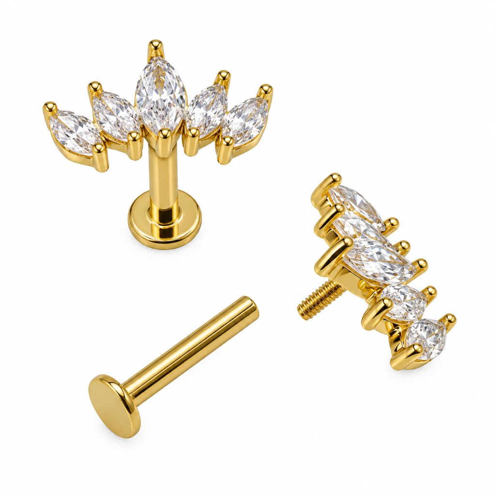 Labret Scapha Ancha Oro 18K Rosca Interna Luxury para Piercing