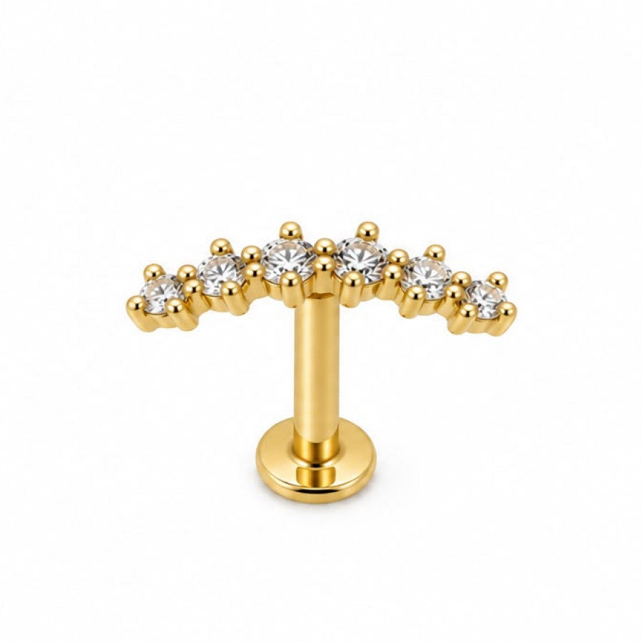 Labret Scapha en oro 18K con 6 circones para oreja - Evolution Piercing