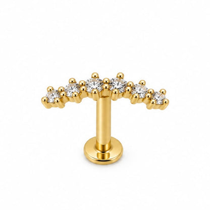 Labret Scapha en oro 18K con 6 circones para oreja - Evolution Piercing