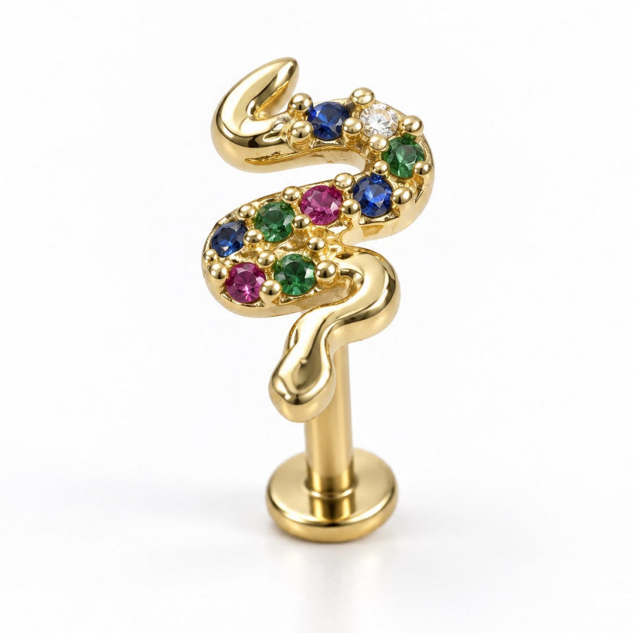 Labret Serpiente con rosca interna en Oro 18K - EP729I | Evolution Piercing