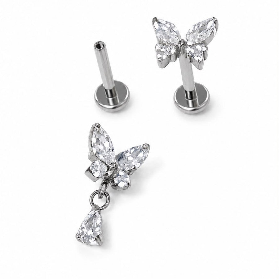 Labret Mariposa con piedras en Titanio - EP269C | Evolution Piercing