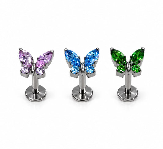 Labret Titanio Mariposa con Piedras para Piercing