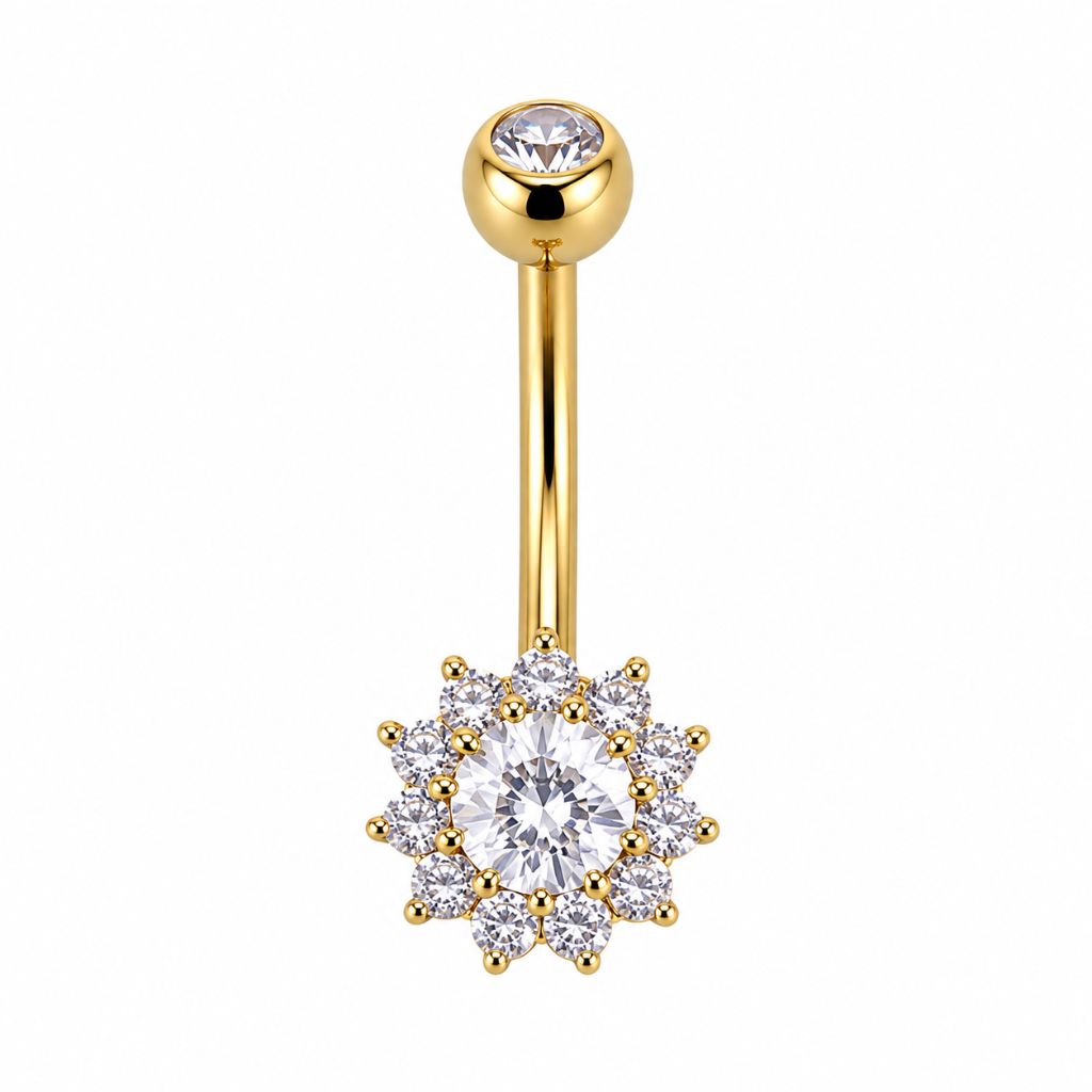 Ombligo Lujo Italy 18K Girasol Premium Rosca Interna para Piercing | Evolution Piercing - EP736