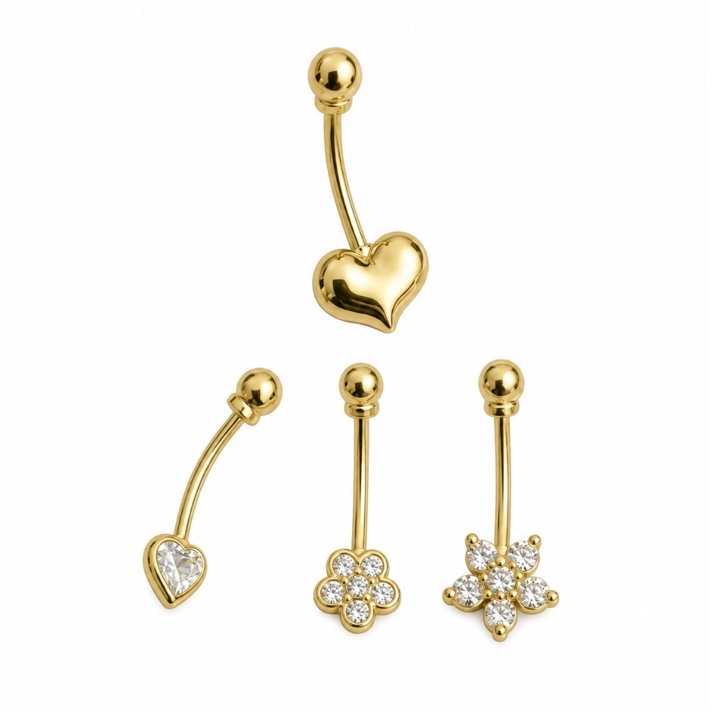Ombligo Oro 18K Joya Pequeña Flor, Corazón para Piercing | Evolution Piercing - EP495
