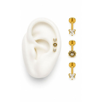 Pack 2 Corazones + 1 Sol | Piercing Australiano