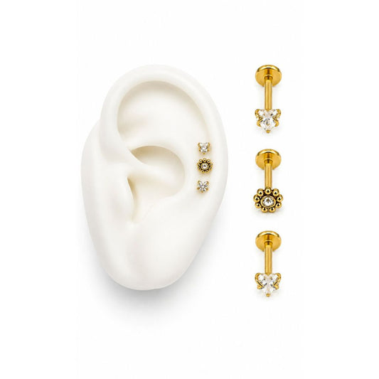 Pack 2 Corazones + 1 Sol | Piercing Australiano