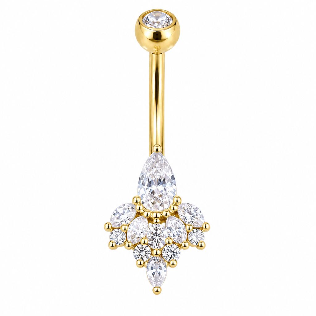 Piercing Ombligo Oro 18K Lujo Italy 750 Gota Rosca Interna Piedras Circones para Piercing | Evolution Piercing - EP735