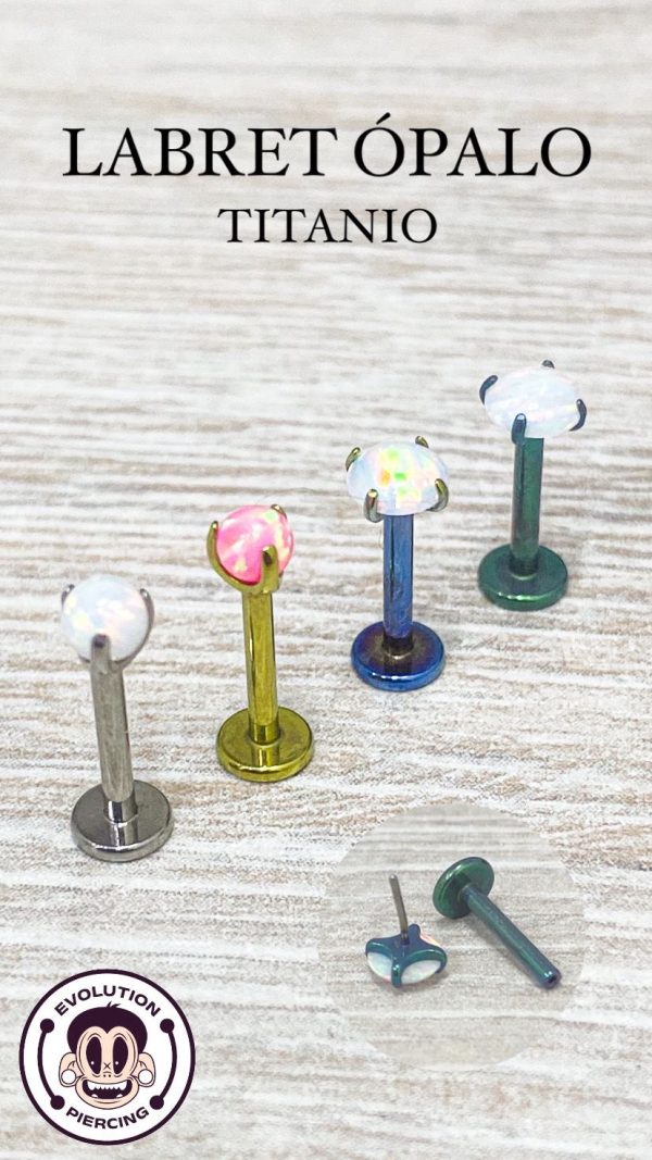 Labret de ópalo en titanio para piercing piel sensible
